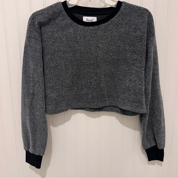 Feat Fleece Gray Cropped Sweatshirt Small Athleisure athletic - Picture 1 of 4